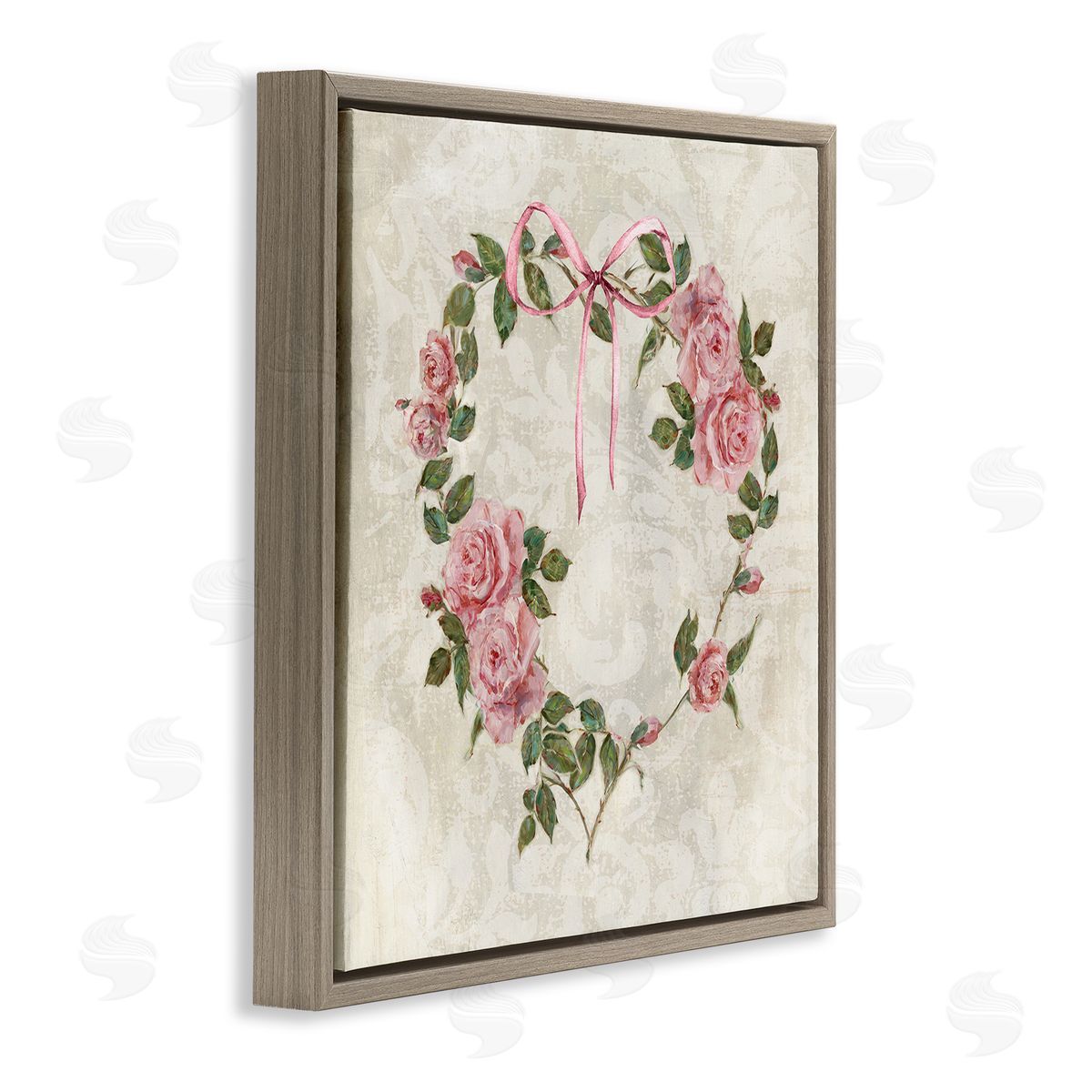 Garden Heart Wreath Brown Floating Frame Canvas Wall Art, Home Decor by Sally Swatland