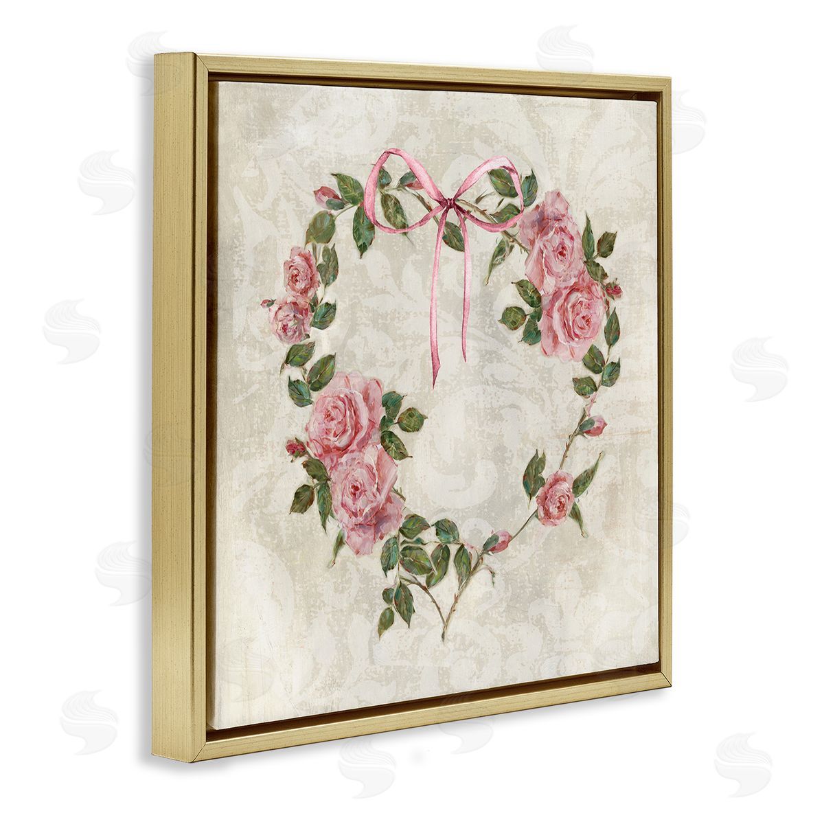 Garden Heart Wreath Gold Floating Frame Canvas Wall Art, Home Decor by Sally Swatland
