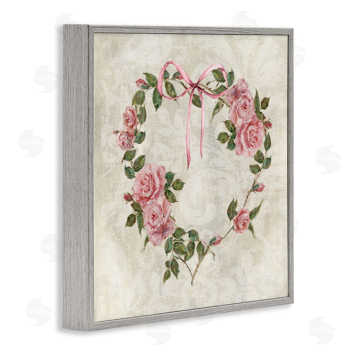 Garden Heart Wreath Grey Frame Print Wall Art, Home Decor by Sally Swatland