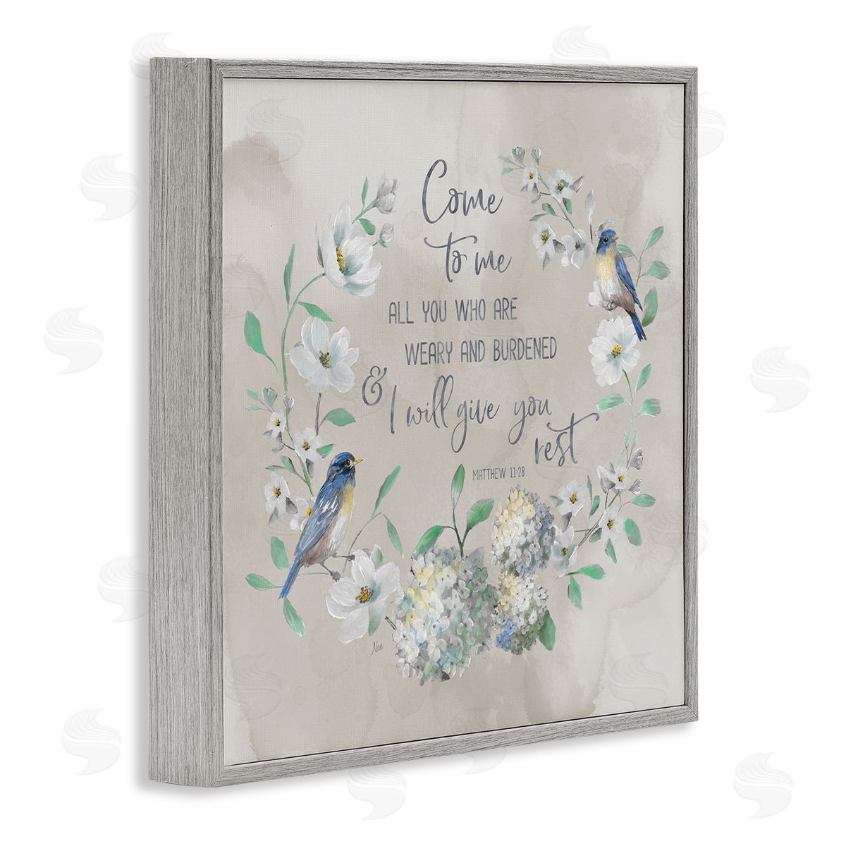 Comforting Proverb & Wreath Grey Frame Print Wall Art, Home Decor by Nan