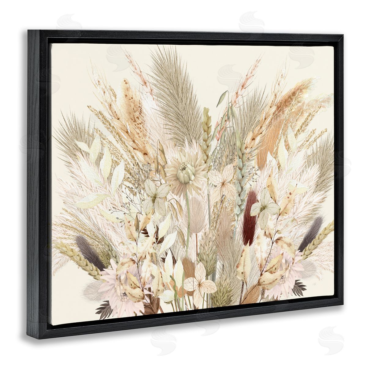 Natural Wheat & Country Herbs Black Floating Frame Canvas Wall Art, Home Decor by Val Rhodes