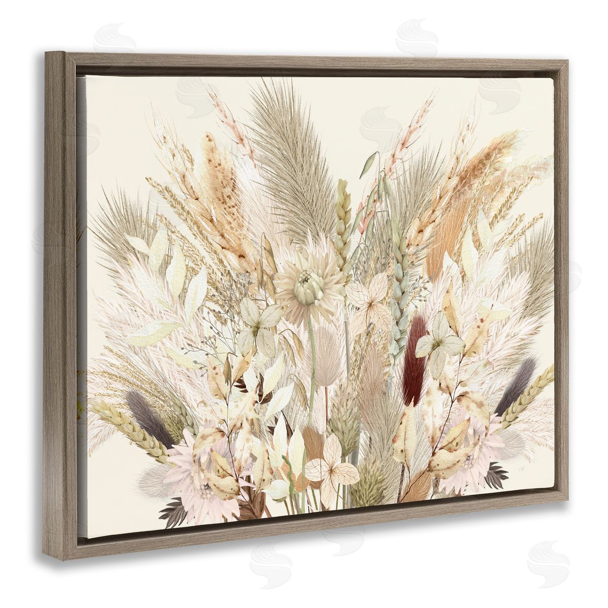 Natural Wheat & Country Herbs Brown Floating Frame Canvas Wall Art, Home Decor by Val Rhodes