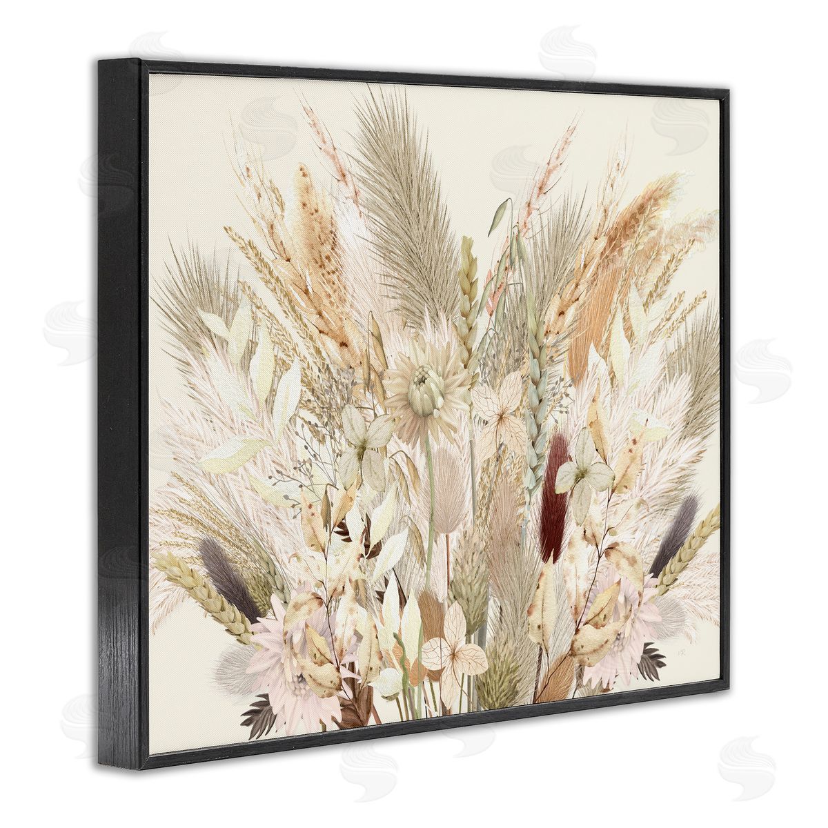Natural Wheat & Country Herbs Black Frame Print Wall Art, Home Decor by Val Rhodes