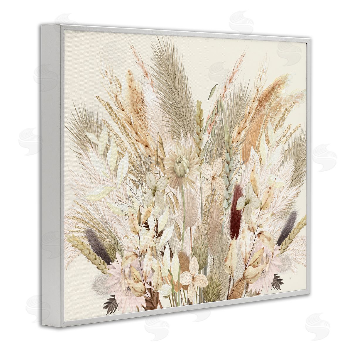 Natural Wheat & Country Herbs White Frame Print Wall Art, Home Decor by Val Rhodes