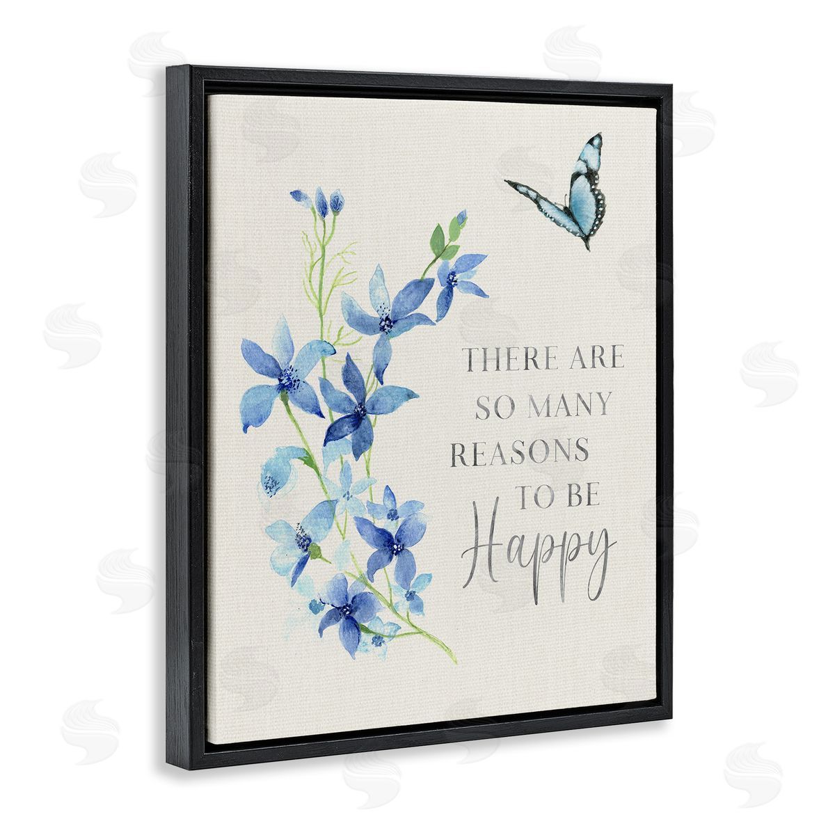 Reasons To Be Happy Floral Black Floating Frame Canvas Wall Art, Home Decor by Janet Tava