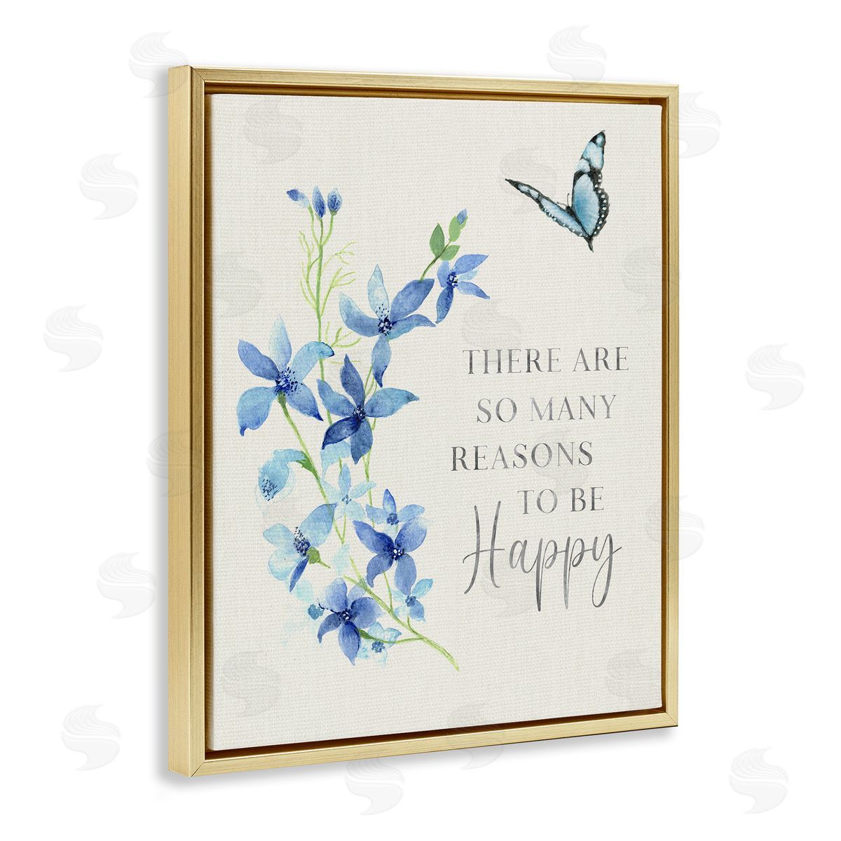 Reasons To Be Happy Floral Gold Floating Frame Canvas Wall Art, Home Decor by Janet Tava
