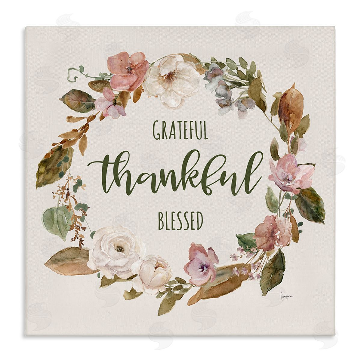 Elegant Gratitude Wreath Canvas Wall Art, Home Decor by Livi Finn