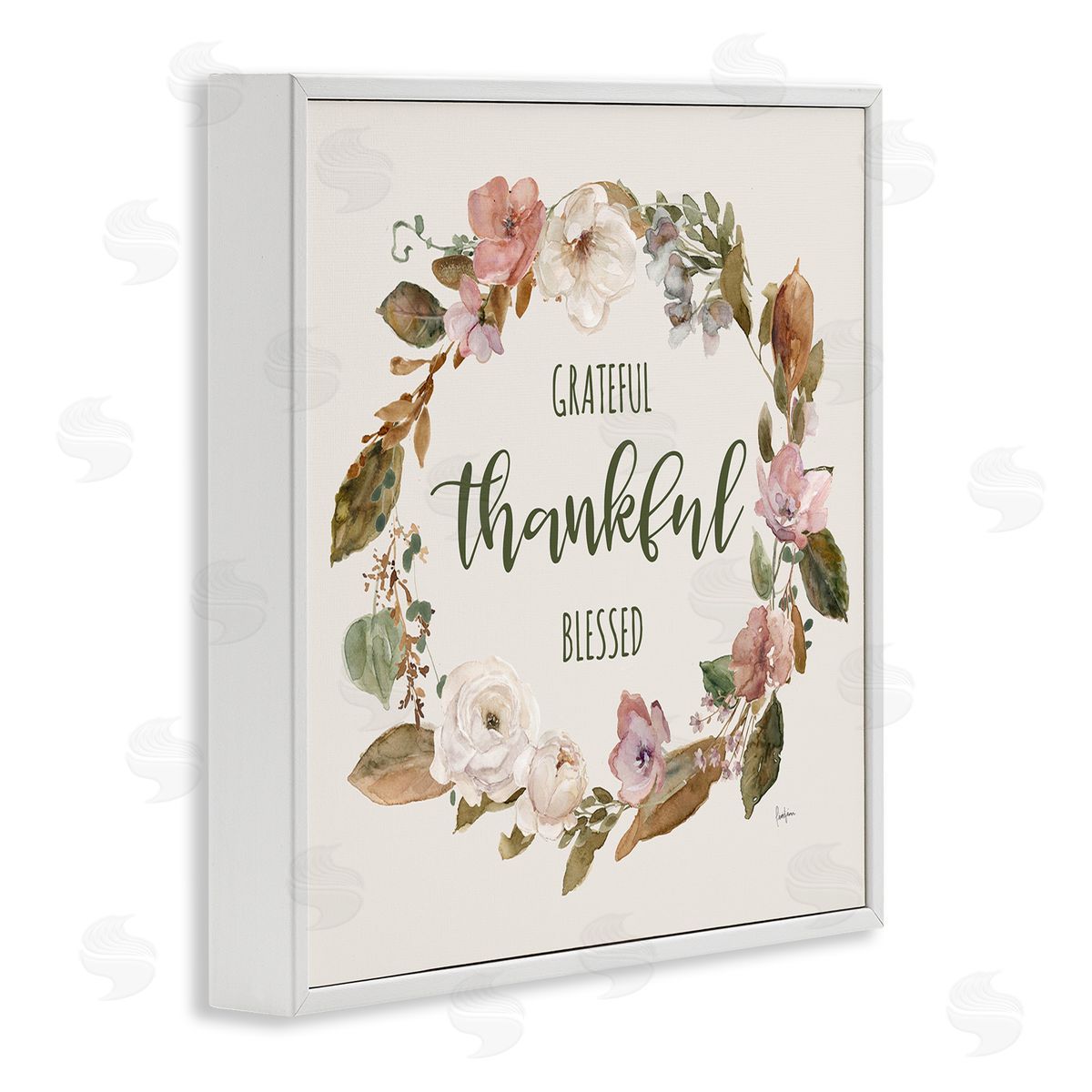 Elegant Gratitude Wreath White Frame Print Wall Art, Home Decor by Livi Finn