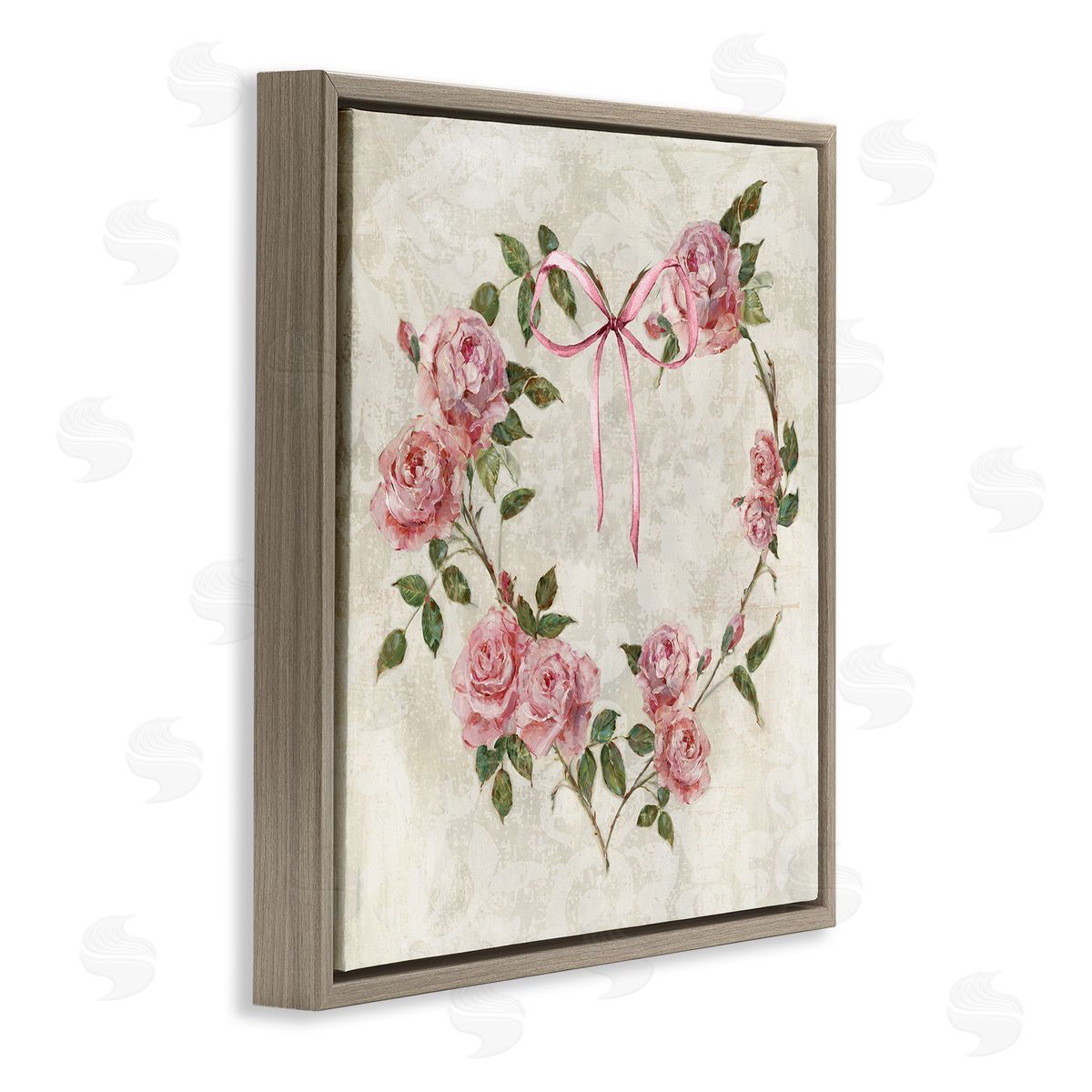 Rose Heart Wreath Brown Floating Frame Canvas Wall Art, Home Decor by Sally Swatland