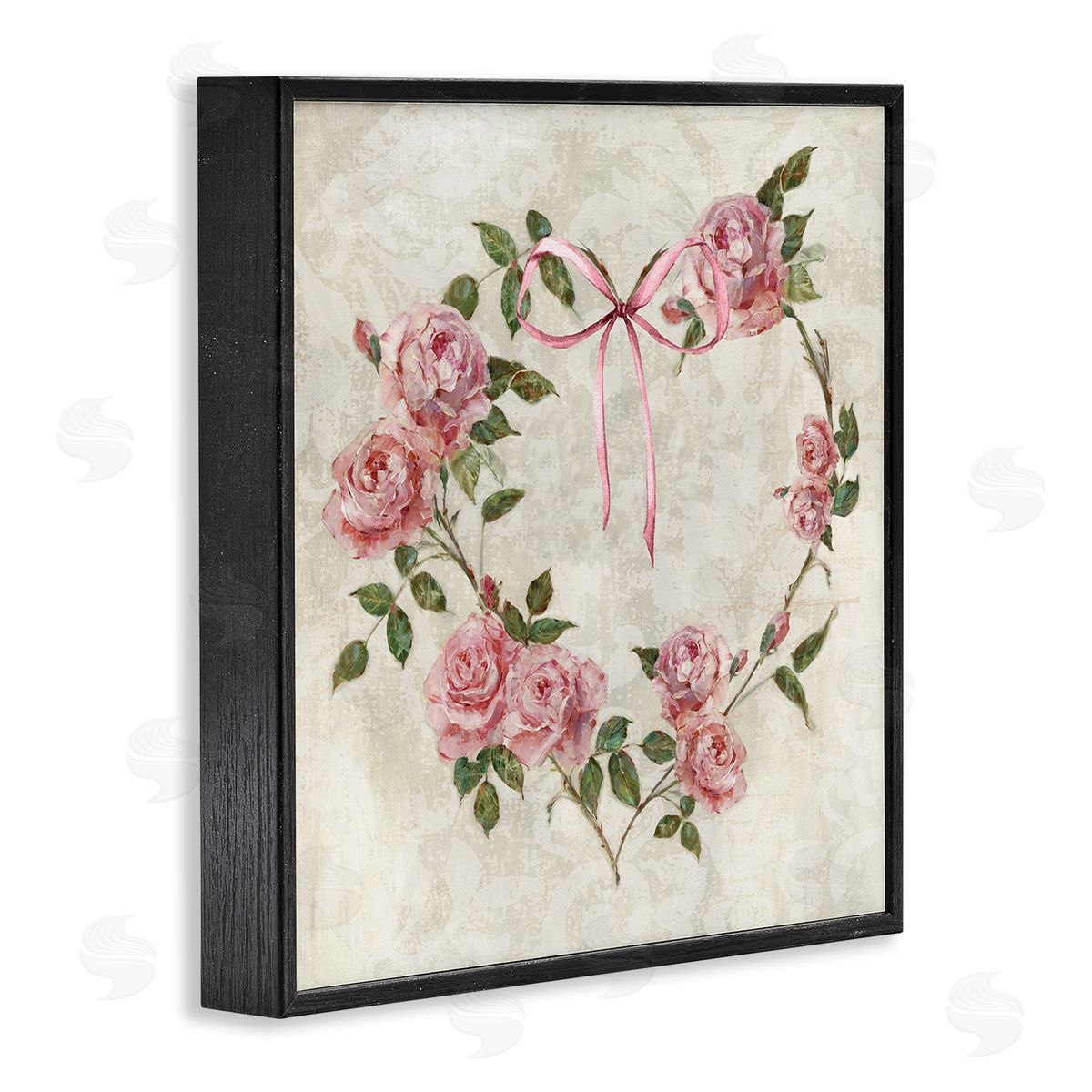 Rose Heart Wreath Black Frame Print Wall Art, Home Decor by Sally Swatland