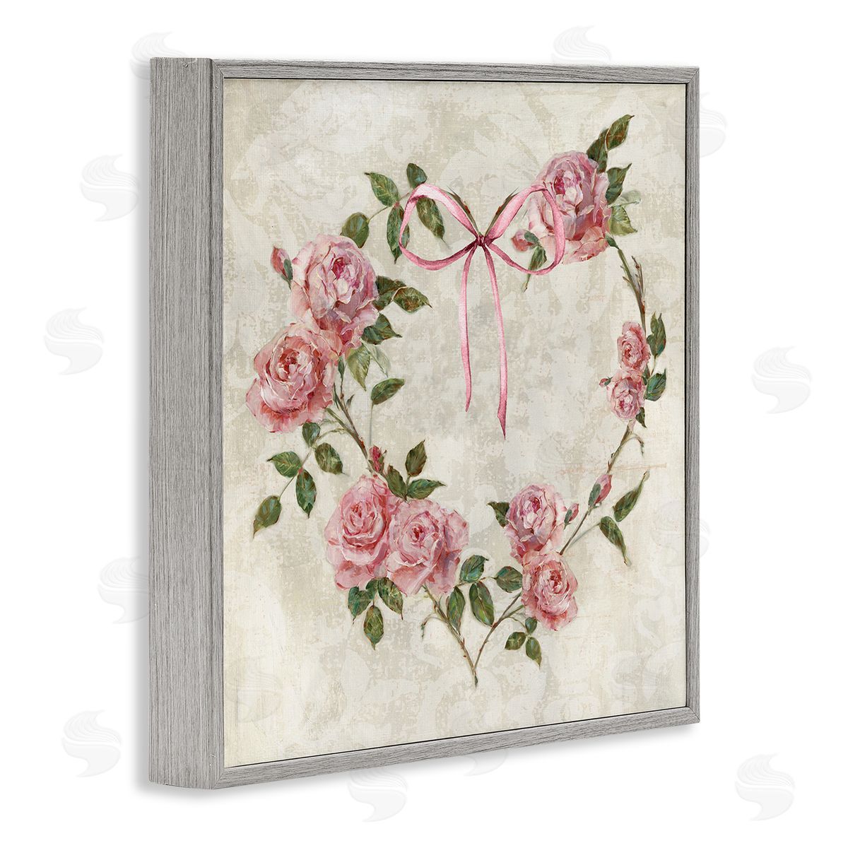 Rose Heart Wreath Grey Frame Print Wall Art, Home Decor by Sally Swatland