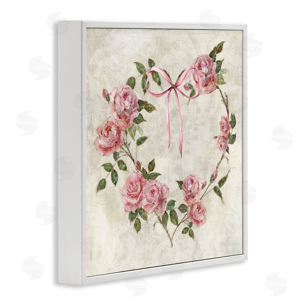 Rose Heart Wreath White Frame Print Wall Art, Home Decor by Sally Swatland
