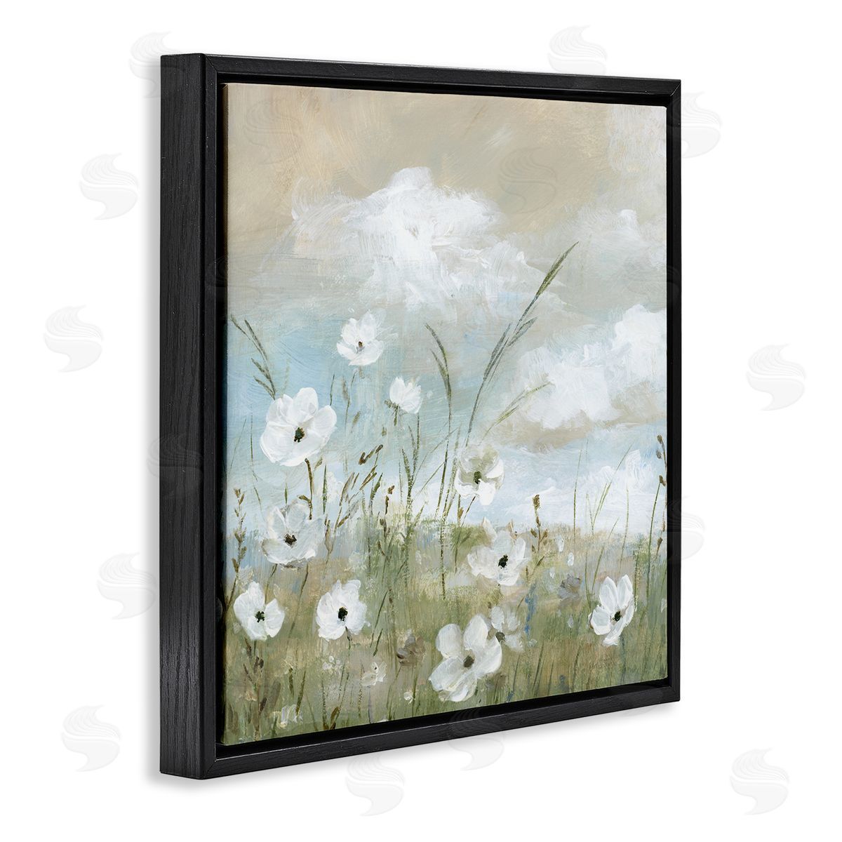 Clouds Beyond Meadow Black Floating Frame Canvas Wall Art, Home Decor by Nan