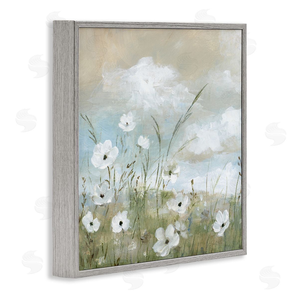 Clouds Beyond Meadow Grey Frame Print Wall Art, Home Decor by Nan