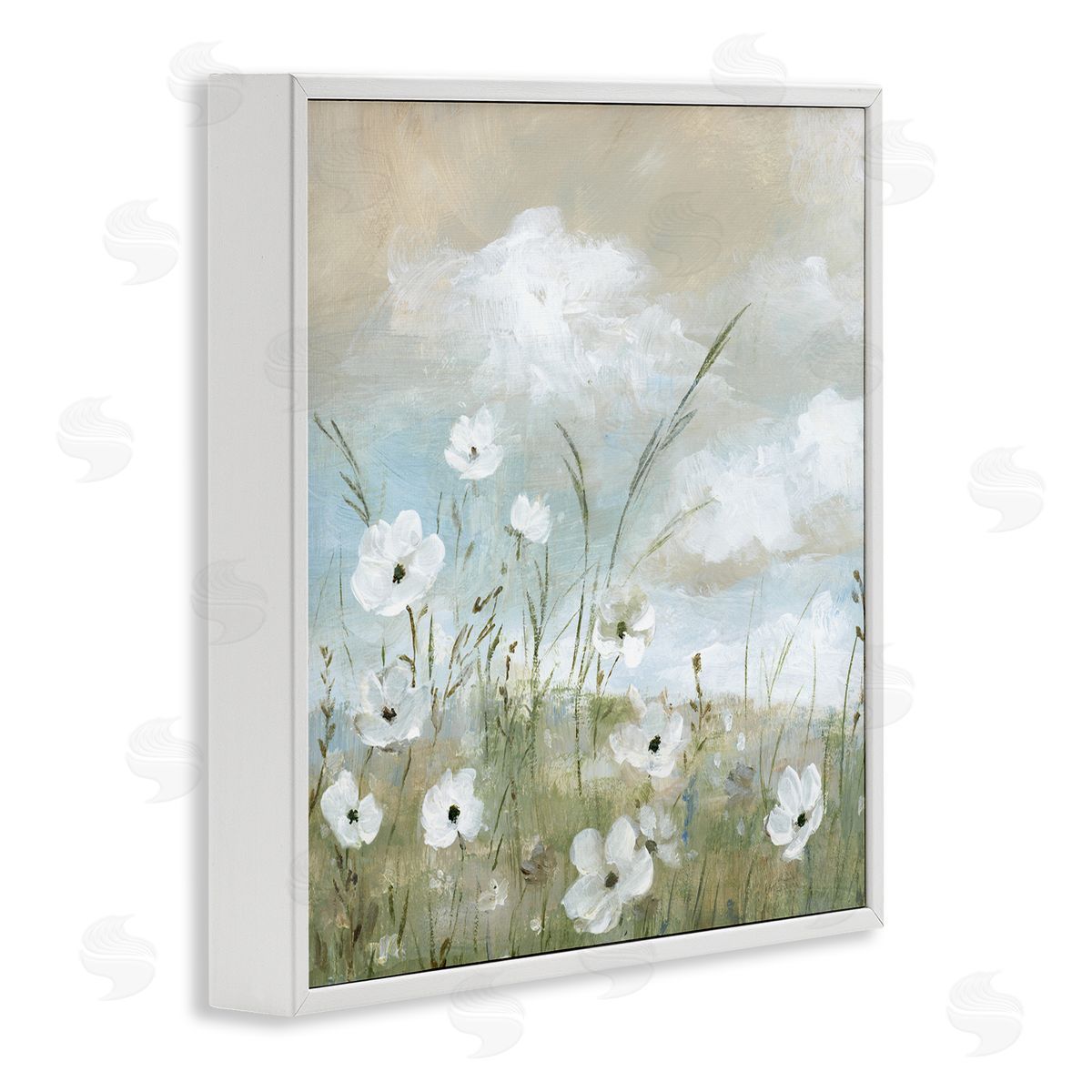 Clouds Beyond Meadow White Frame Print Wall Art, Home Decor by Nan
