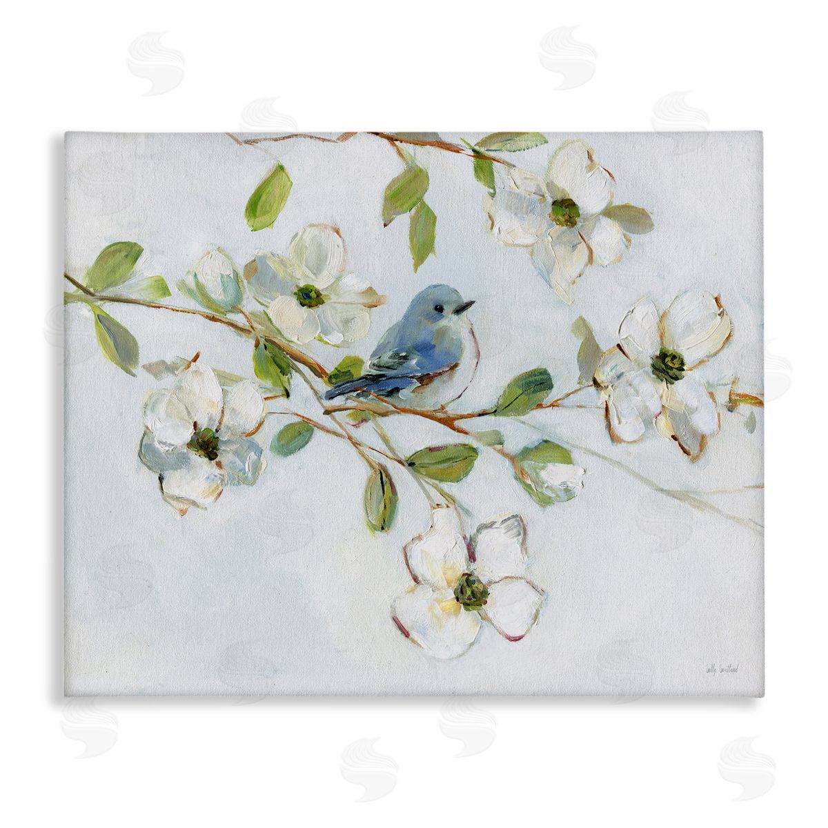 Bird Perched on Dogwood Canvas Wall Art, Home Decor by Sally Swatland