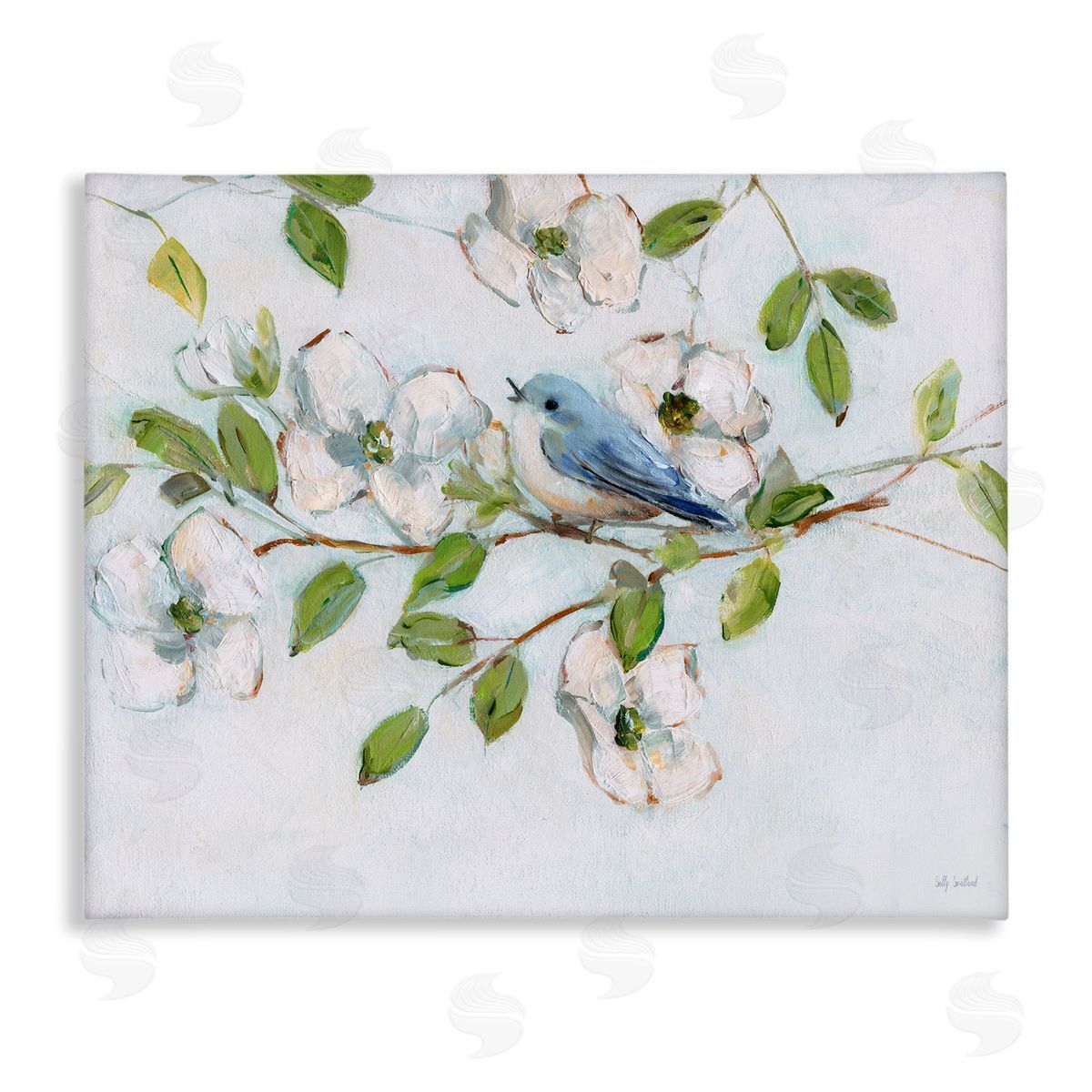 Bluebird on Dogwood Branch Canvas Wall Art, Home Decor by Sally Swatland