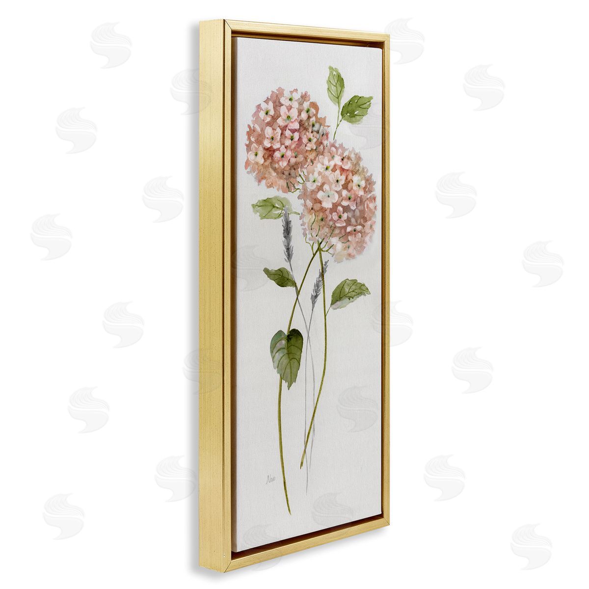 Two Pink Hydrangeas Gold Floating Frame Canvas Wall Art, Home Decor by Nan