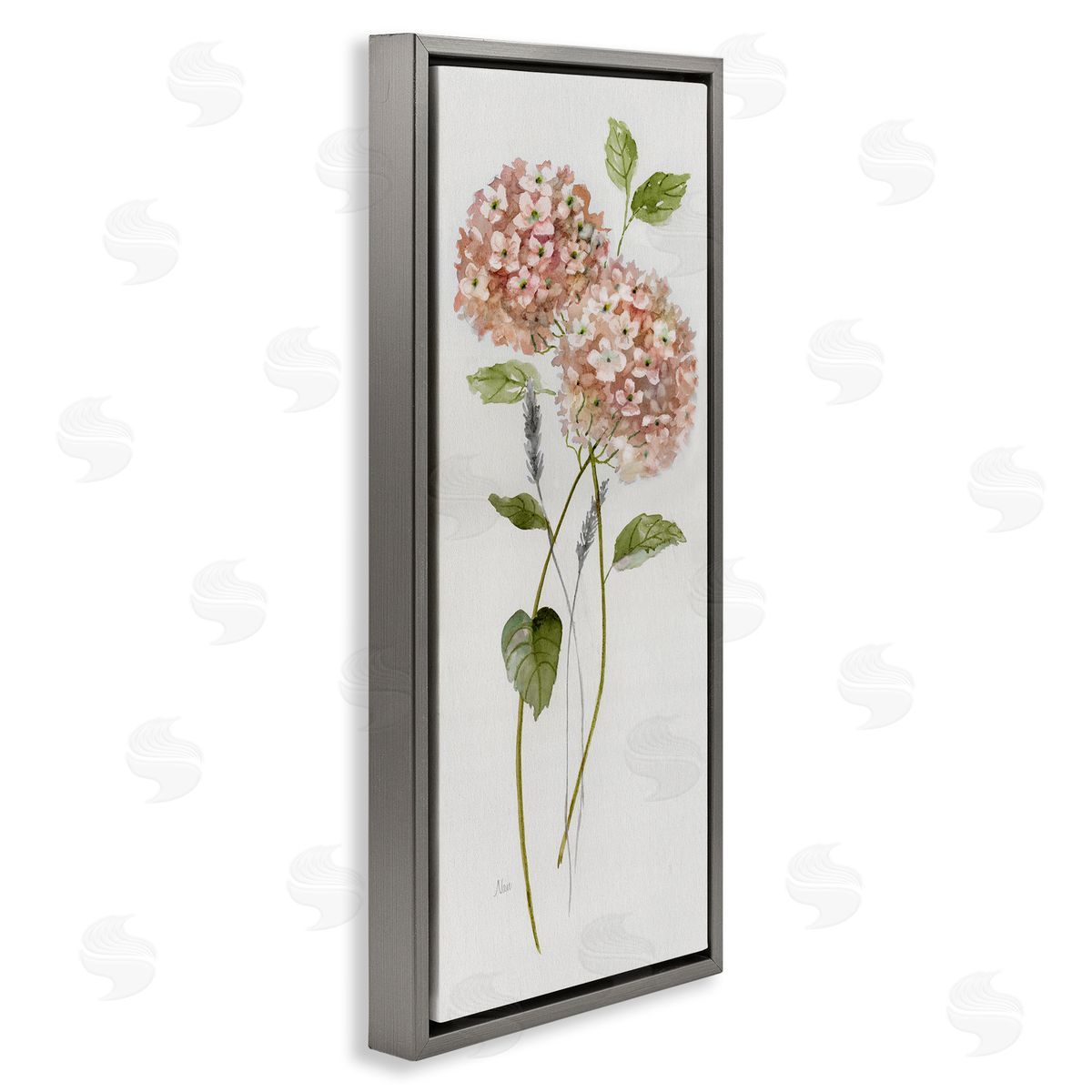 Two Pink Hydrangeas Grey Floating Frame Canvas Wall Art, Home Decor by Nan