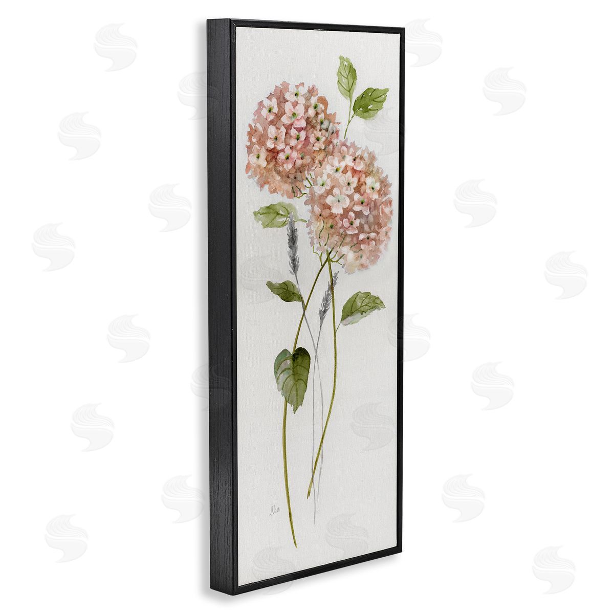 Two Pink Hydrangeas Black Frame Print Wall Art, Home Decor by Nan
