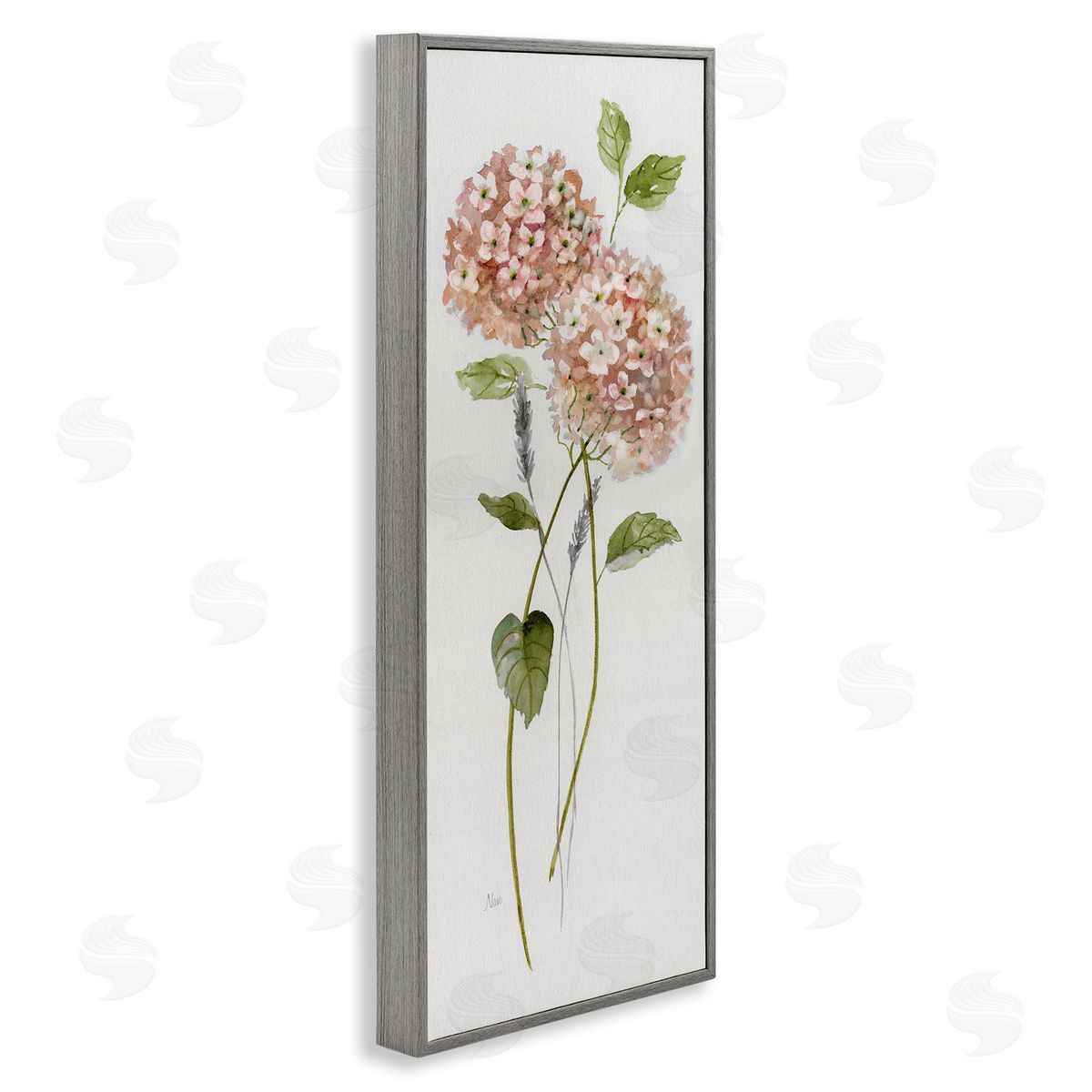 Two Pink Hydrangeas Grey Frame Print Wall Art, Home Decor by Nan