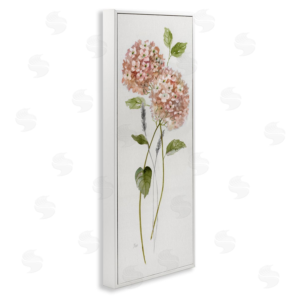 Two Pink Hydrangeas White Frame Print Wall Art, Home Decor by Nan