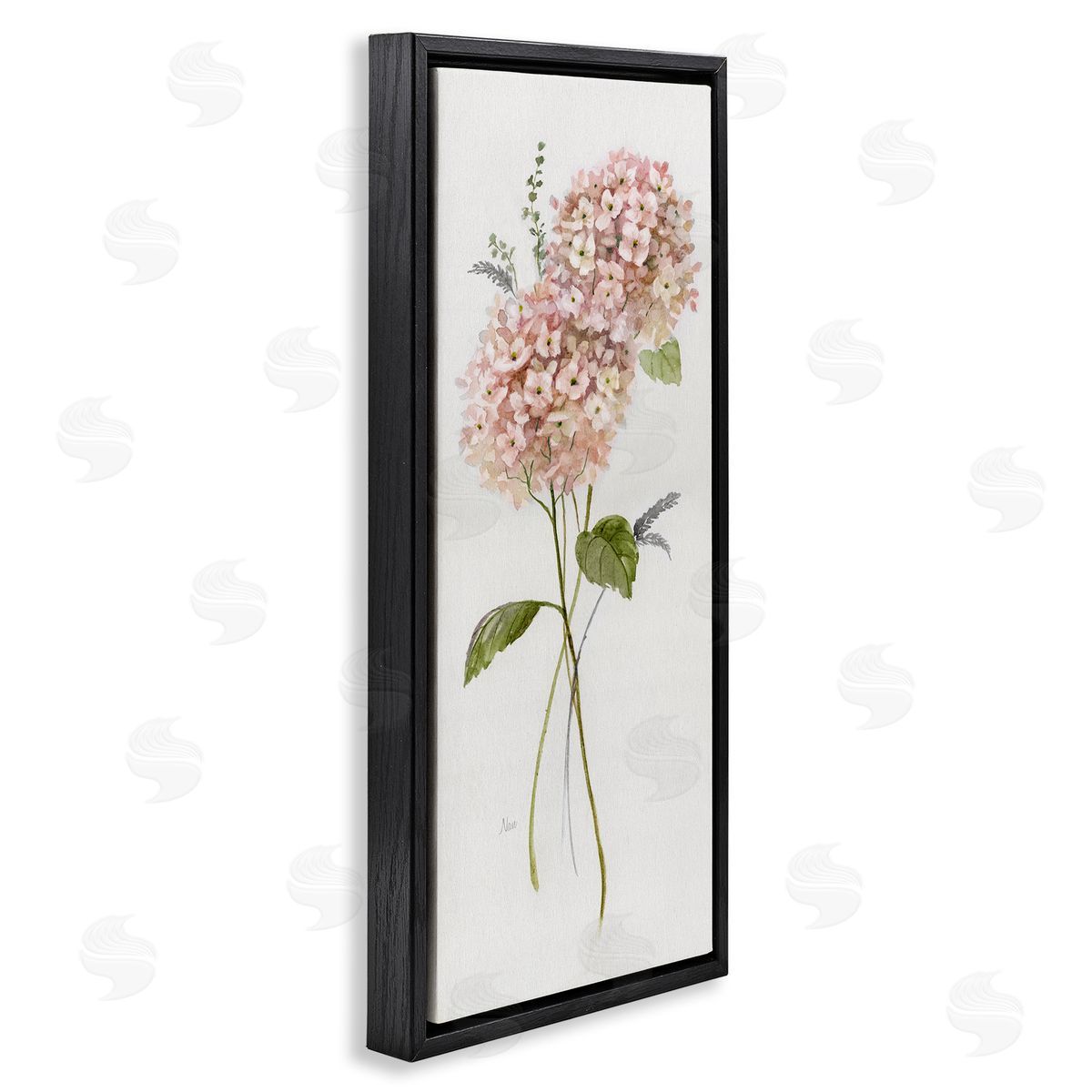 Pink Hydrangea Duo Black Floating Frame Canvas Wall Art, Home Decor by Nan