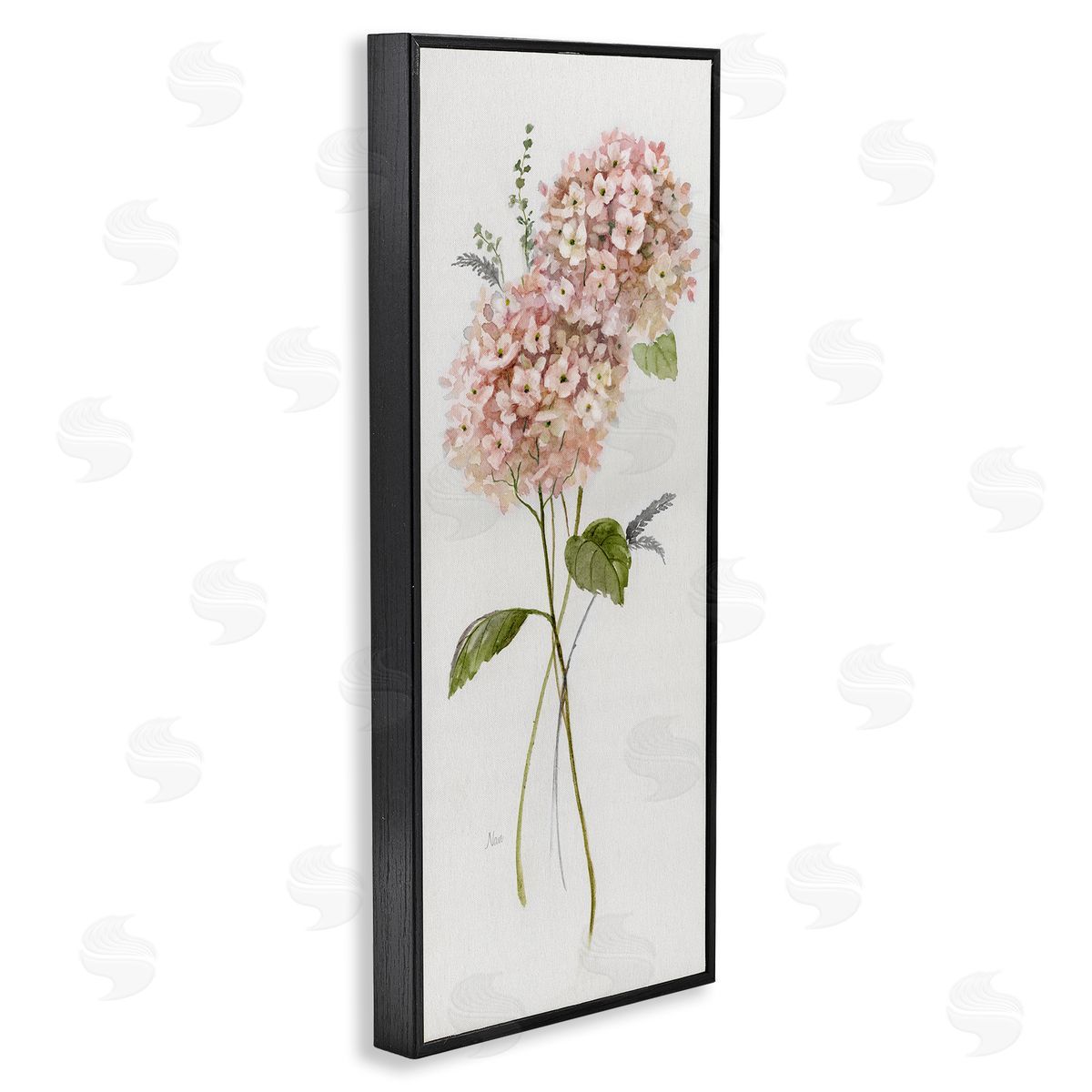 Pink Hydrangea Duo Black Frame Print Wall Art, Home Decor by Nan