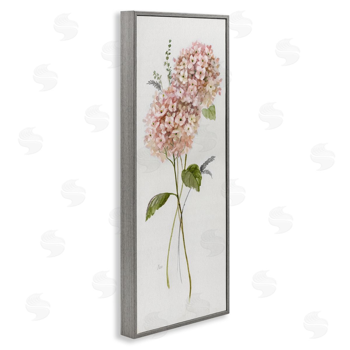 Pink Hydrangea Duo Grey Frame Print Wall Art, Home Decor by Nan