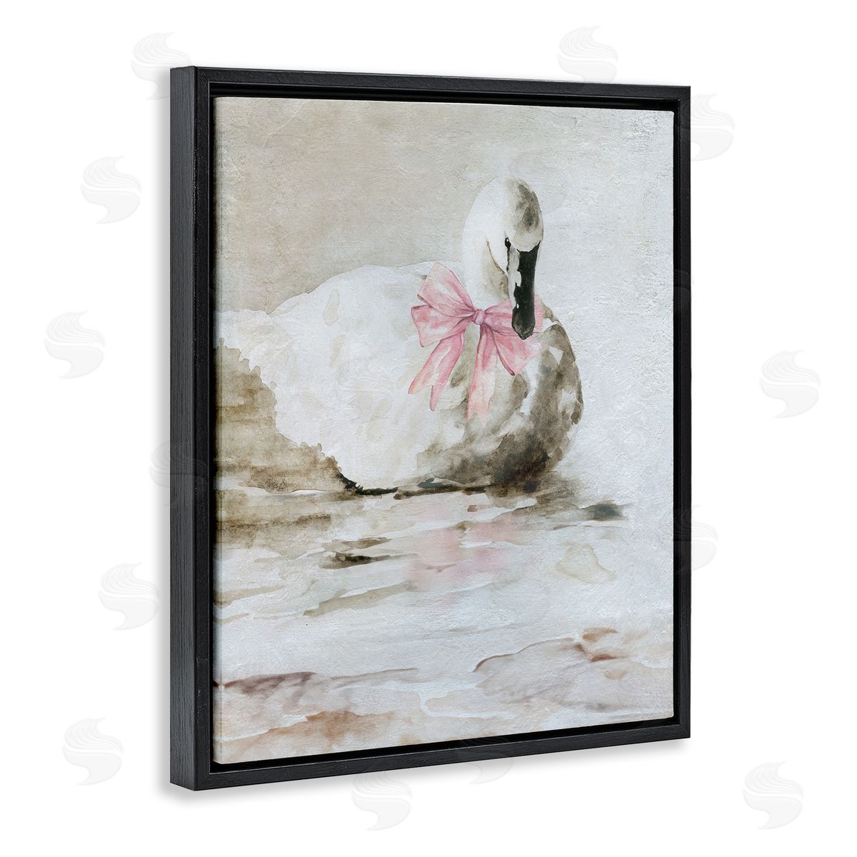 Charming Duck with Pink Bow Black Floating Frame Canvas Wall Art, Home Decor by Carol Robinson