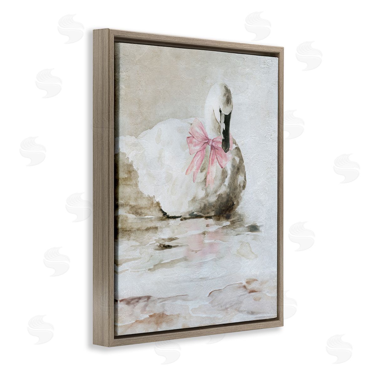 Charming Duck with Pink Bow Brown Floating Frame Canvas Wall Art, Home Decor by Carol Robinson