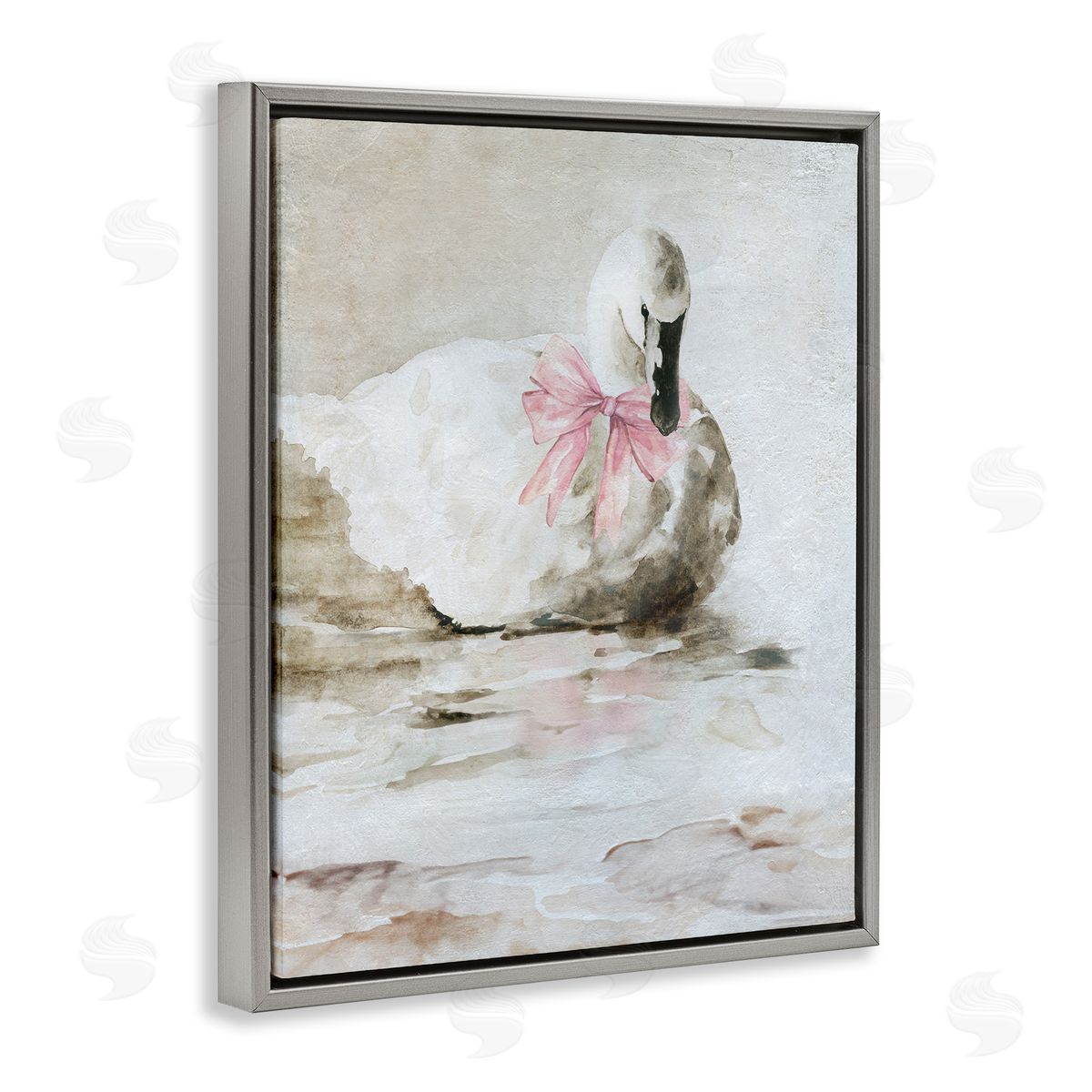 Charming Duck with Pink Bow Grey Floating Frame Canvas Wall Art, Home Decor by Carol Robinson