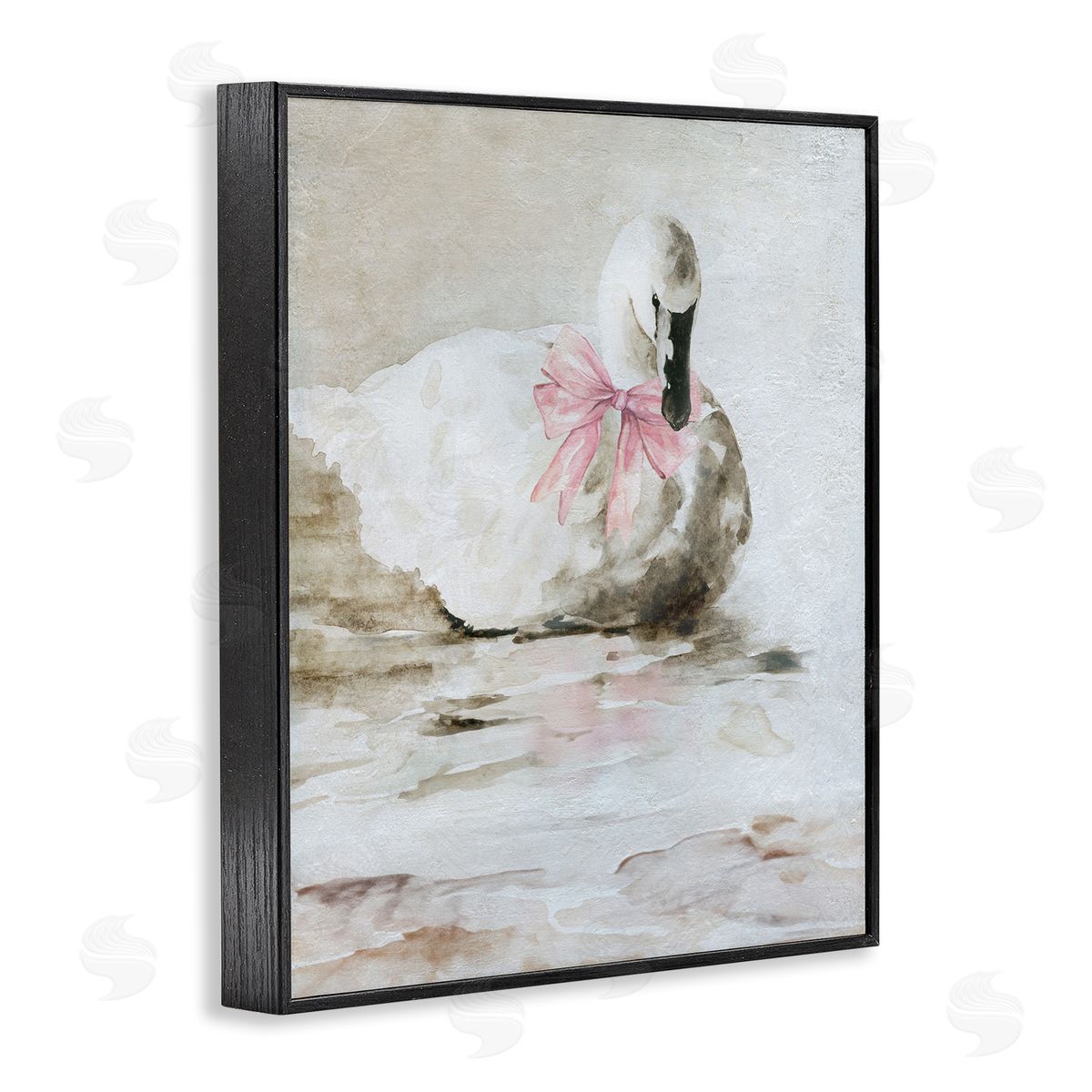 Charming Duck with Pink Bow Black Frame Print Wall Art, Home Decor by Carol Robinson