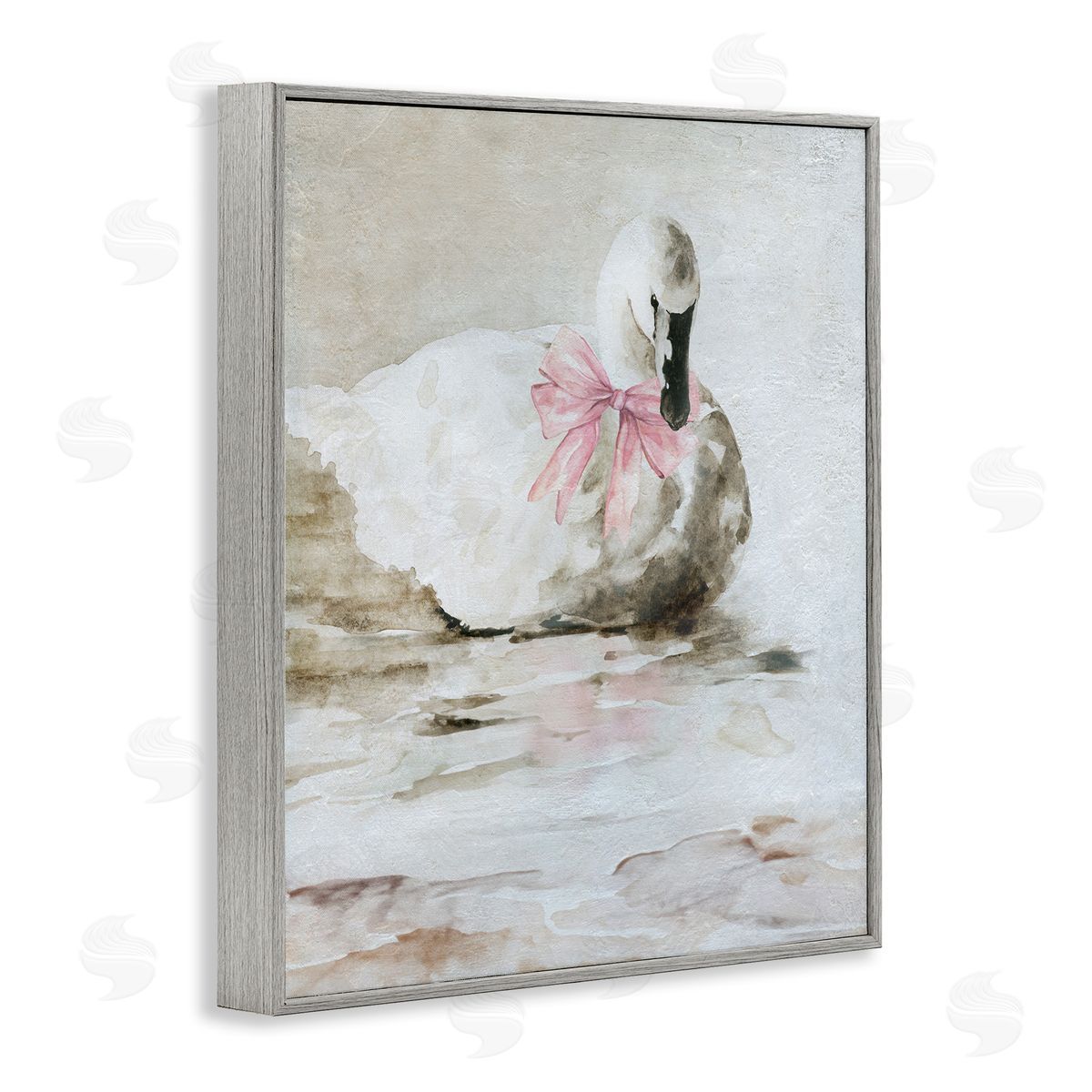 Charming Duck with Pink Bow Grey Frame Print Wall Art, Home Decor by Carol Robinson