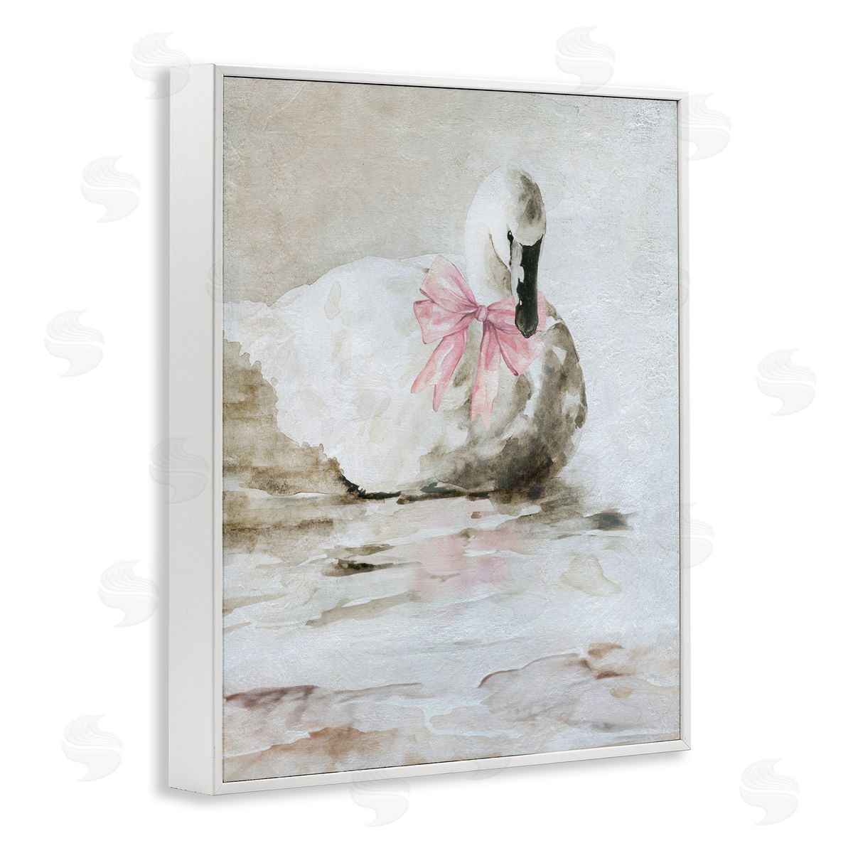 Charming Duck with Pink Bow White Frame Print Wall Art, Home Decor by Carol Robinson