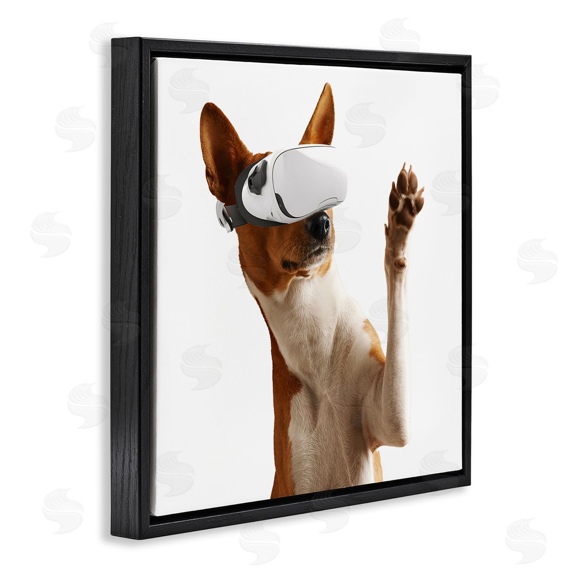 VR Gamer Dog Black Floating Frame Canvas Wall Art, Home Decor by CAD Designs