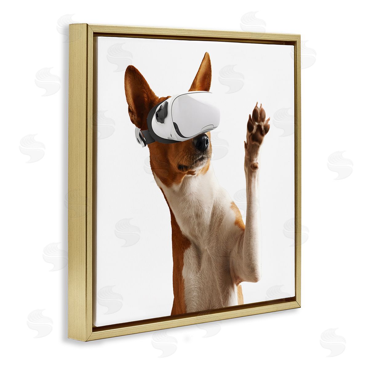 VR Gamer Dog Gold Floating Frame Canvas Wall Art, Home Decor by CAD Designs