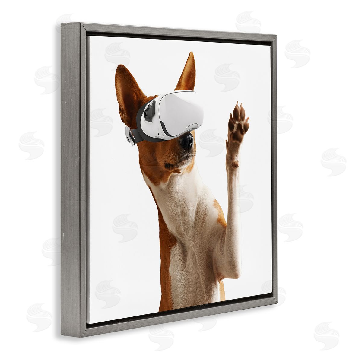 VR Gamer Dog Grey Floating Frame Canvas Wall Art, Home Decor by CAD Designs