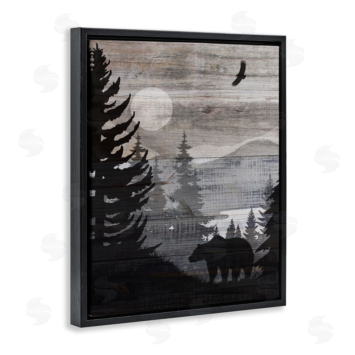 Rustic Woodland Evening Black Floating Frame Canvas Wall Art, Home Decor by Susan Arnot