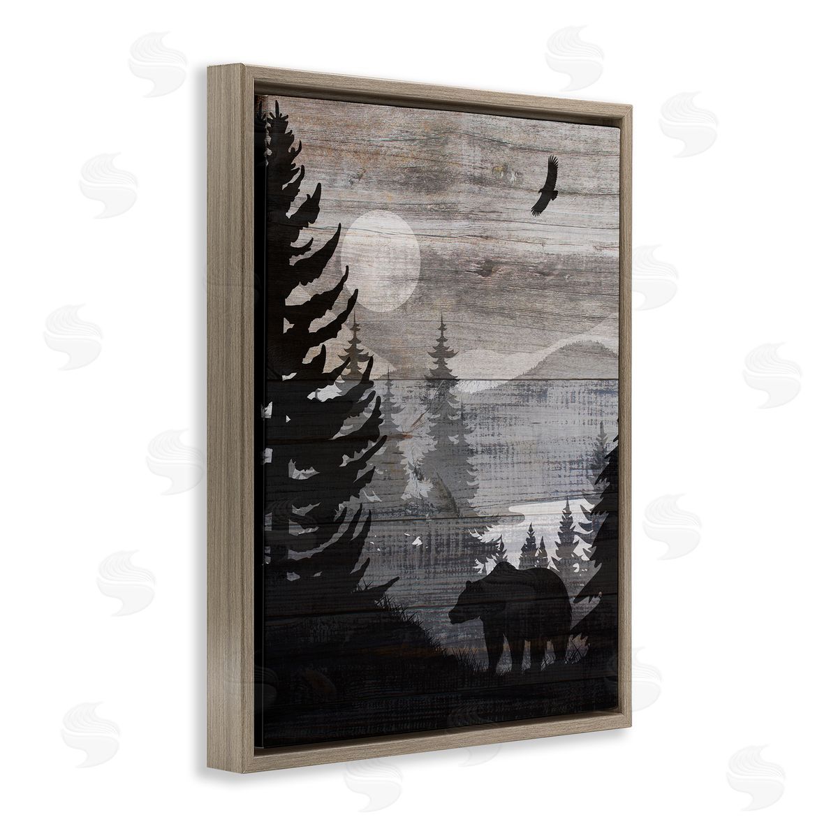 Rustic Woodland Evening Brown Floating Frame Canvas Wall Art, Home Decor by Susan Arnot
