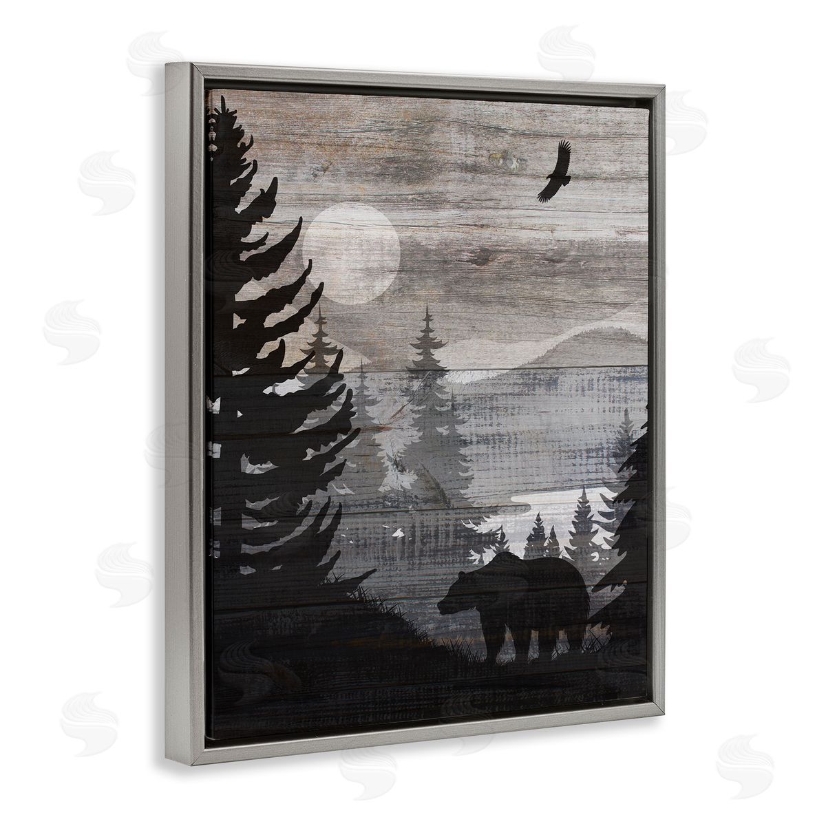 Rustic Woodland Evening Grey Floating Frame Canvas Wall Art, Home Decor by Susan Arnot