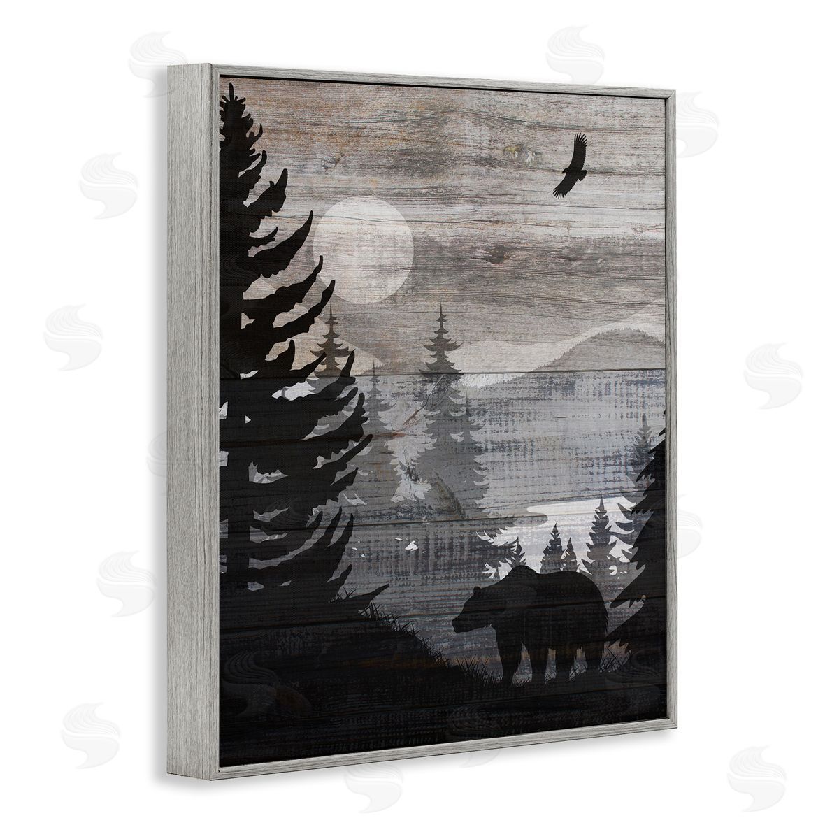 Rustic Woodland Evening Grey Frame Print Wall Art, Home Decor by Susan Arnot