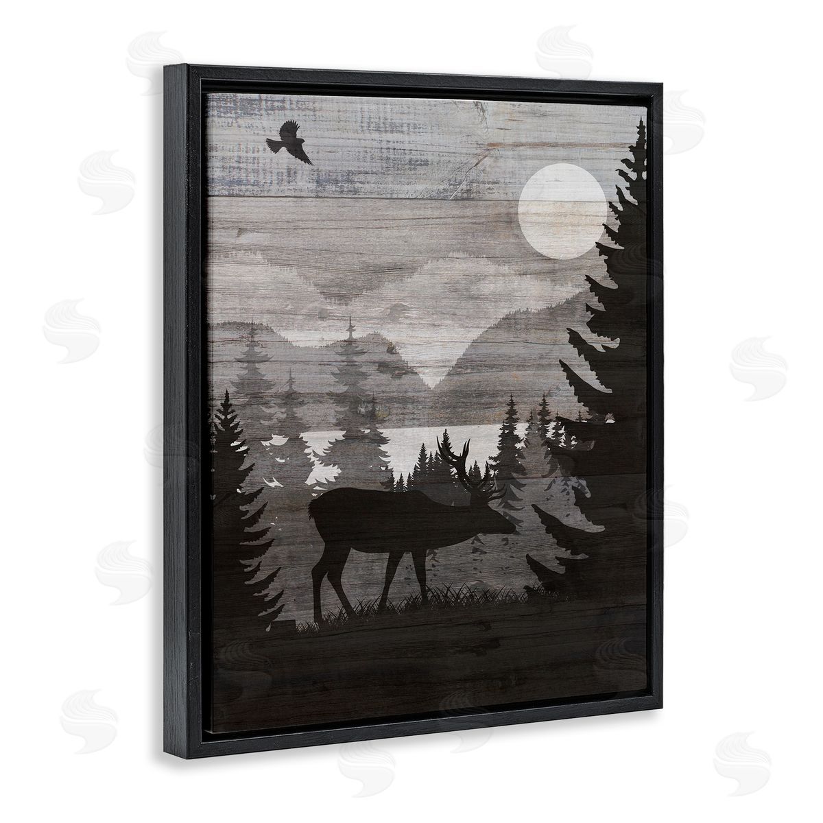 Rustic Moose at Night Black Floating Frame Canvas Wall Art, Home Decor by Susan Arnot