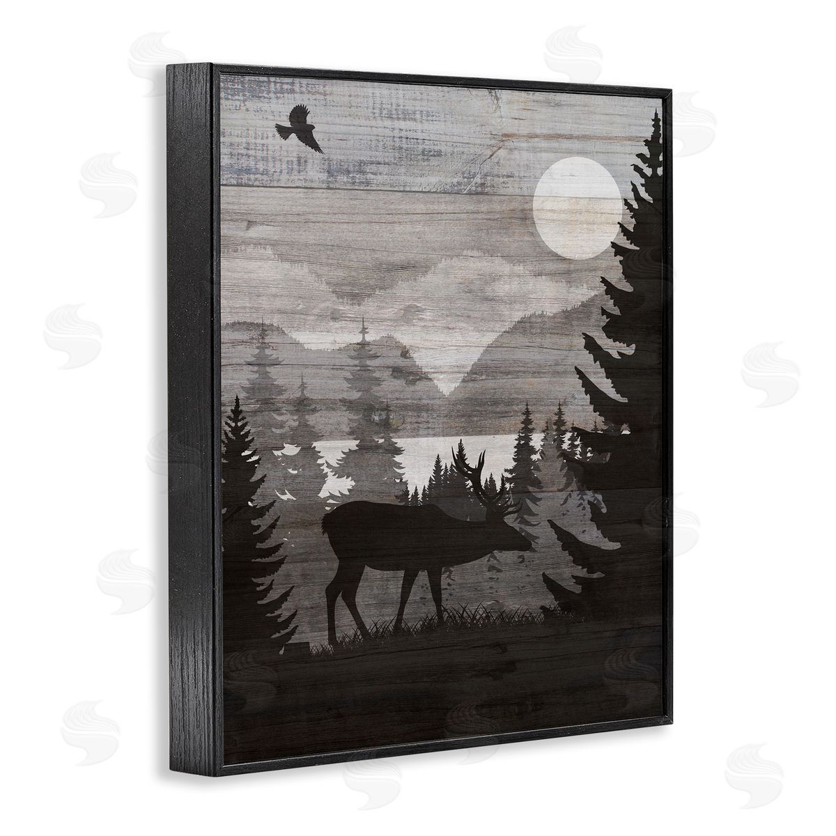 Rustic Moose at Night Black Frame Print Wall Art, Home Decor by Susan Arnot