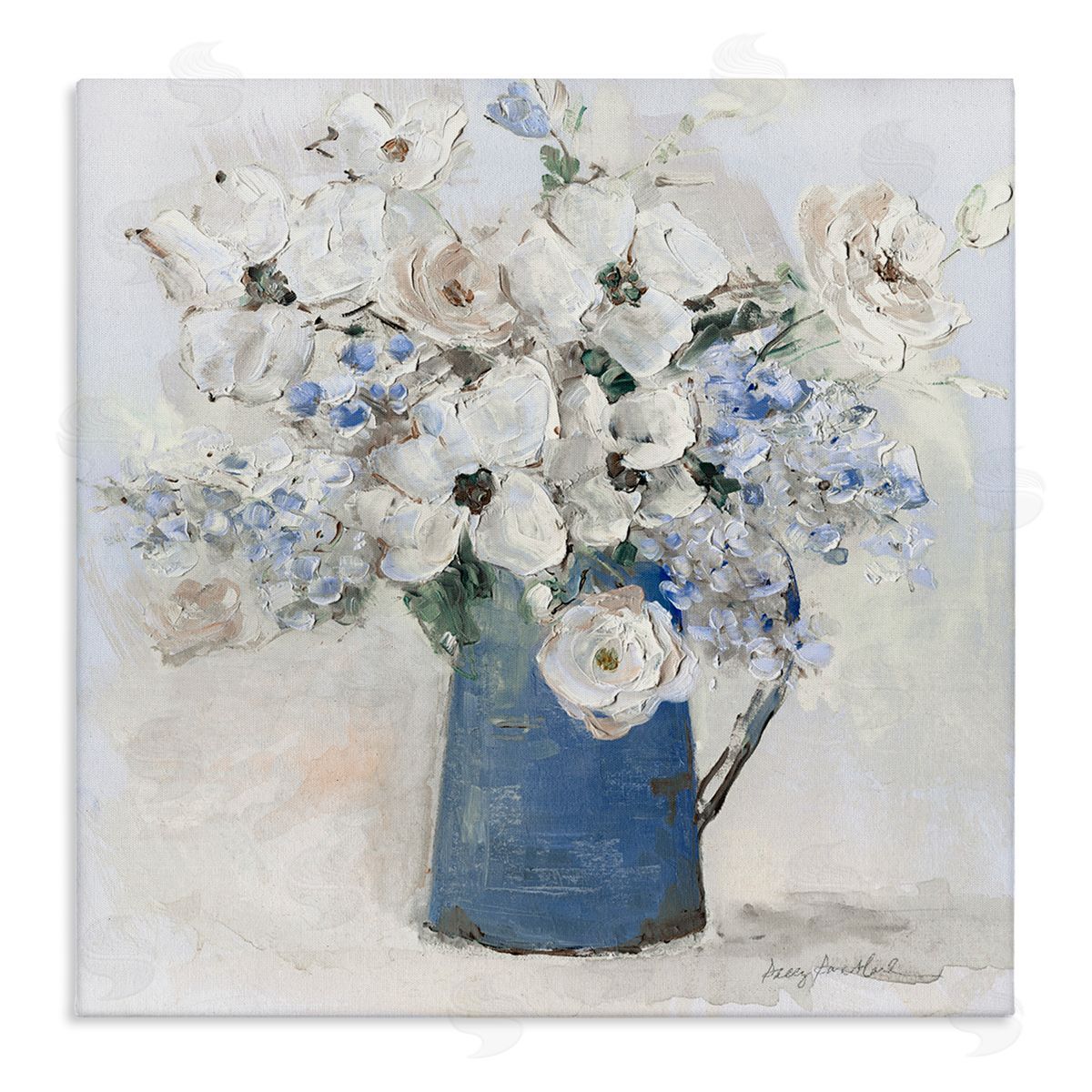Bouquet in Blue Country Vase Canvas Wall Art, Home Decor by Sally Swatland
