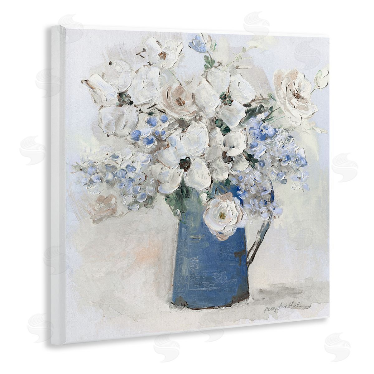 Bouquet in Blue Country Vase Wood Plaque Wall Art, Home Decor by Sally Swatland