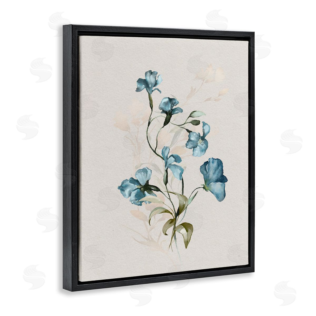 Blue Flower Herbs Black Floating Frame Canvas Wall Art, Home Decor by Susan Jill