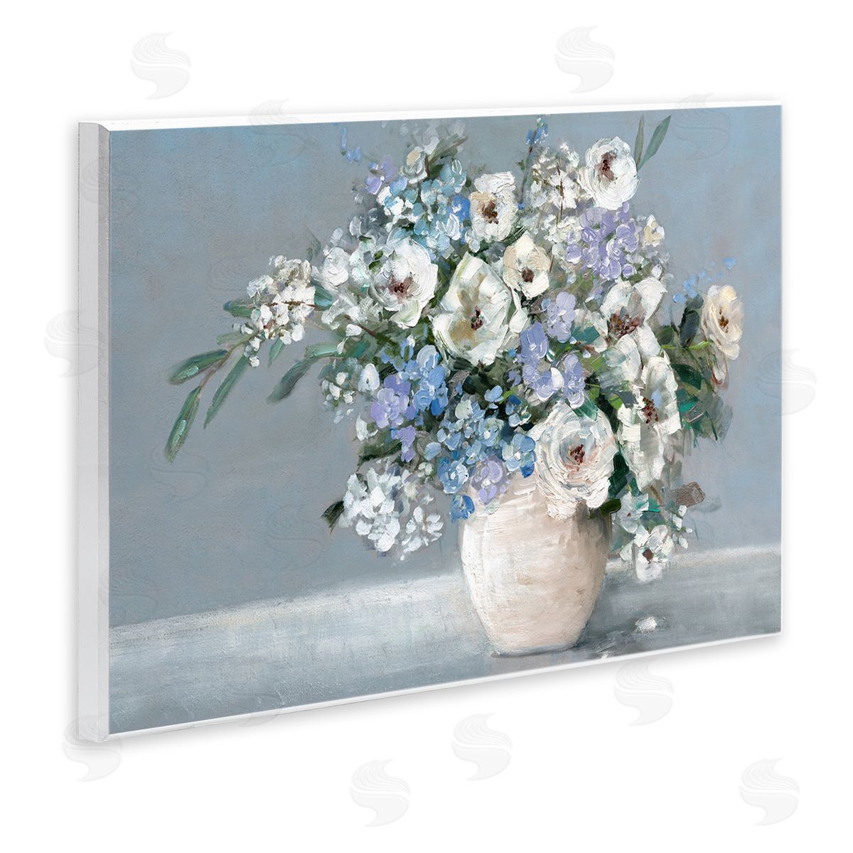 Elegant Blooms on Blue Wood Plaque Wall Art, Home Decor by Sally Swatland
