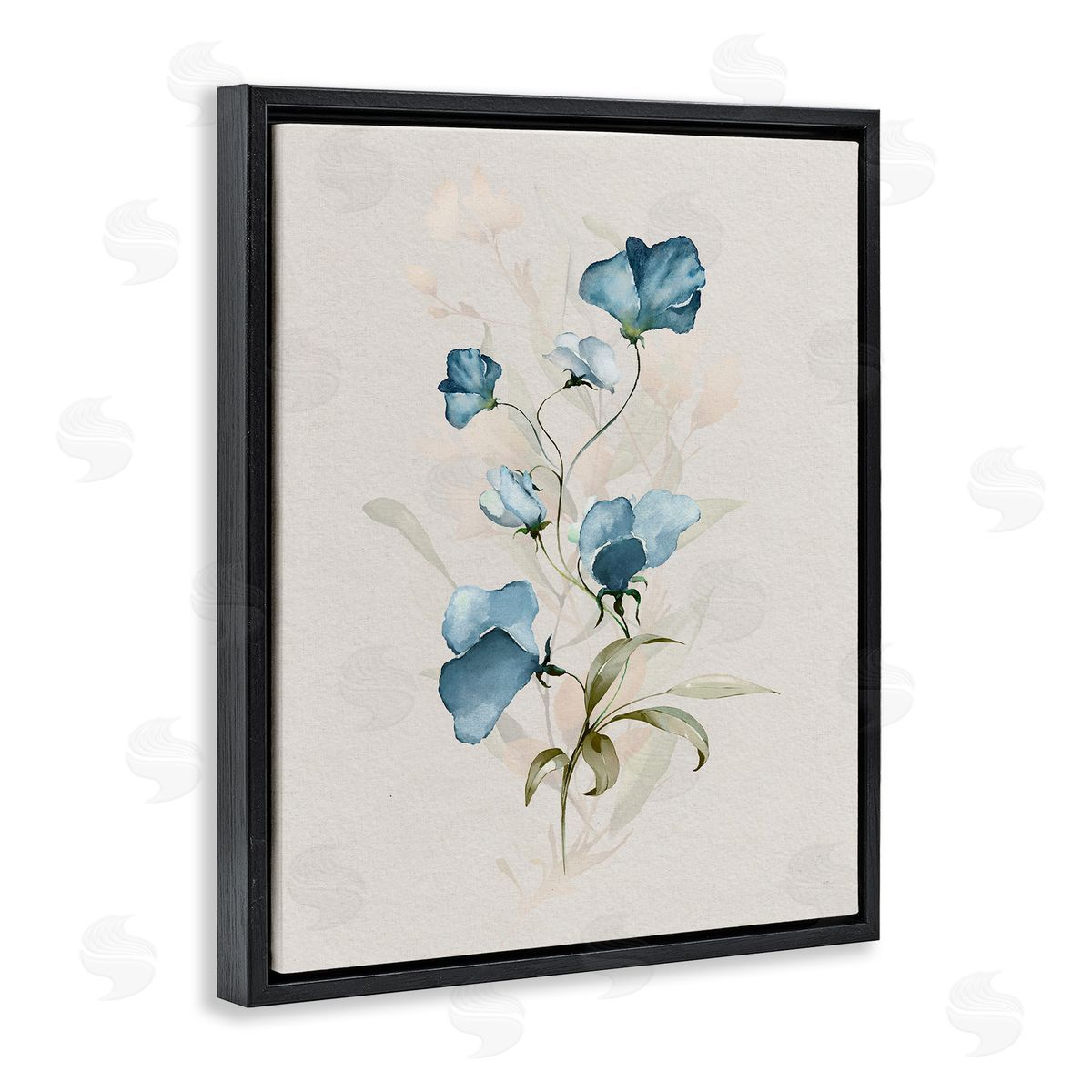 Blue Herb & Blossom Black Floating Frame Canvas Wall Art, Home Decor by Susan Jill