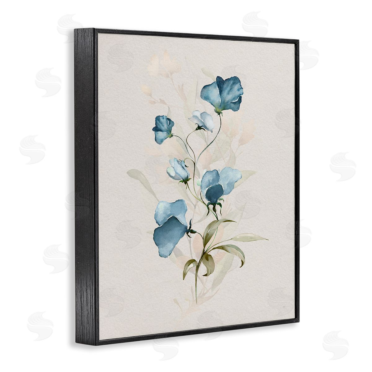 Blue Herb & Blossom Black Frame Print Wall Art, Home Decor by Susan Jill